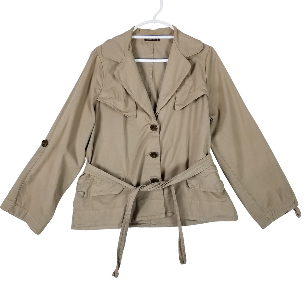 XCVI Jacket Women Large Tan Cotton Blend Belted Trench Style 1642